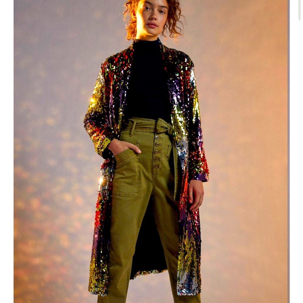 Anthropologie BB Dakota Dulcinea Sequin Duster Jacket Rainbow Medium Large NWT